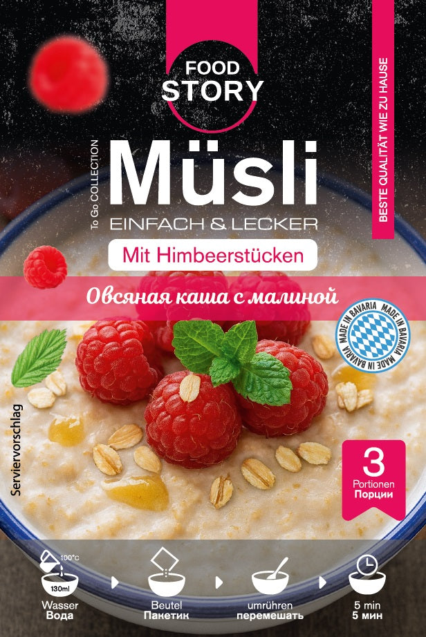 Porridge mit Himbeerstückchen